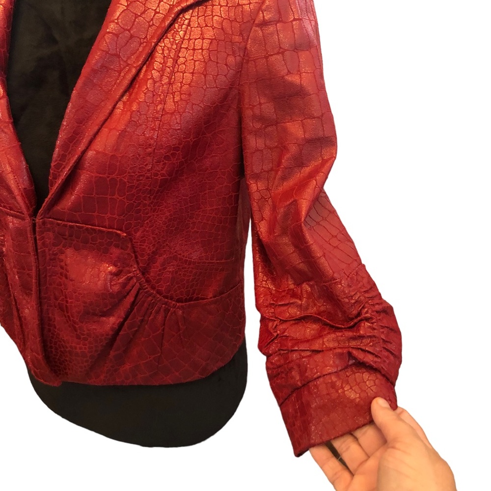 Anthracite Red Faux Crocodile Moto Jacket size 6 - Picture 2 of 11